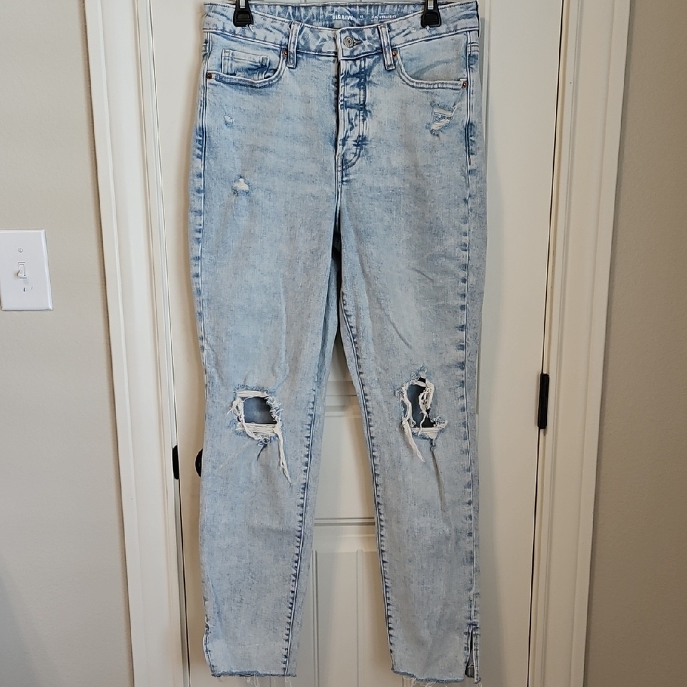 Old Navy Light Blue Distressed High Rise Straight Leg Jeans